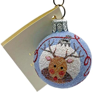Patricia Breen Studio Gift Ball Blue Reindeer Christmas Tree Decor Ornament - Picture 1 of 9