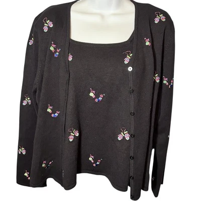 ETOILE Cardigan & Tank Sweater Set Size XL Christmas Stocking Mitten Embroidered - Image 1 of 4