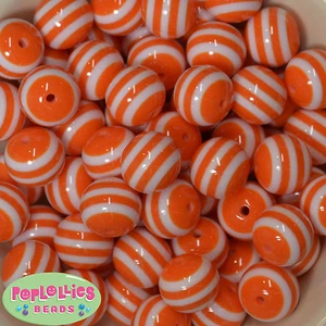 20mm Orange and White Stripe Resin Chunky Bubblegum Beads Lot 20 pc - Picture 1 of 1