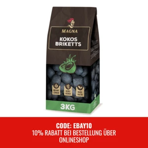 9KG MAGNA Premium Kokosbriketts Grillkohle Briketts Kokoskohle Kokos Kohle BBQ - Bild 1 von 10