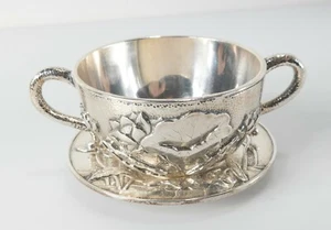 Antique Japanese Sterling SIlver Yokohama Cup and Saucer for Arthur & Bond - Picture 1 of 12