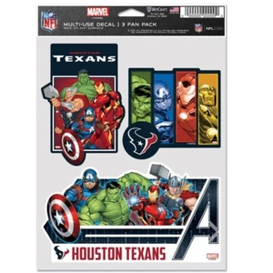 HOUSTON TEXANS MARVEL AVENGERS 3-MULTI USE DECALS FAN PACK WINCRAFT š¤ - Picture 1 of 1