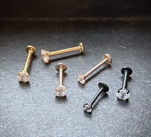 1pc Push In Prong Set Gem Labret Monroe Stud Lip Ring Helix Ear Cartilage - Picture 1 of 7