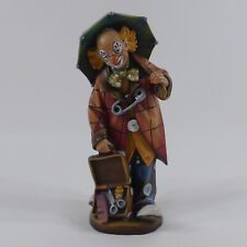 Holzfigur Clown mit Koffer und Schirm Holzschnitzerei Oberammergau 29 cm (44)