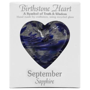 Piedra de nacimiento de la colección Milford hecha a mano colgante corazón de vidrio zafiro de septiembre - Imagen 1 de 2
