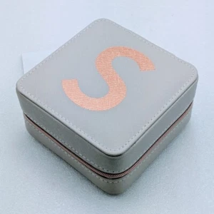 Nordstrom Travel Jewelry Box, Square Zip Around, Grey, Initial S, New w/ Tags! - Picture 1 of 9