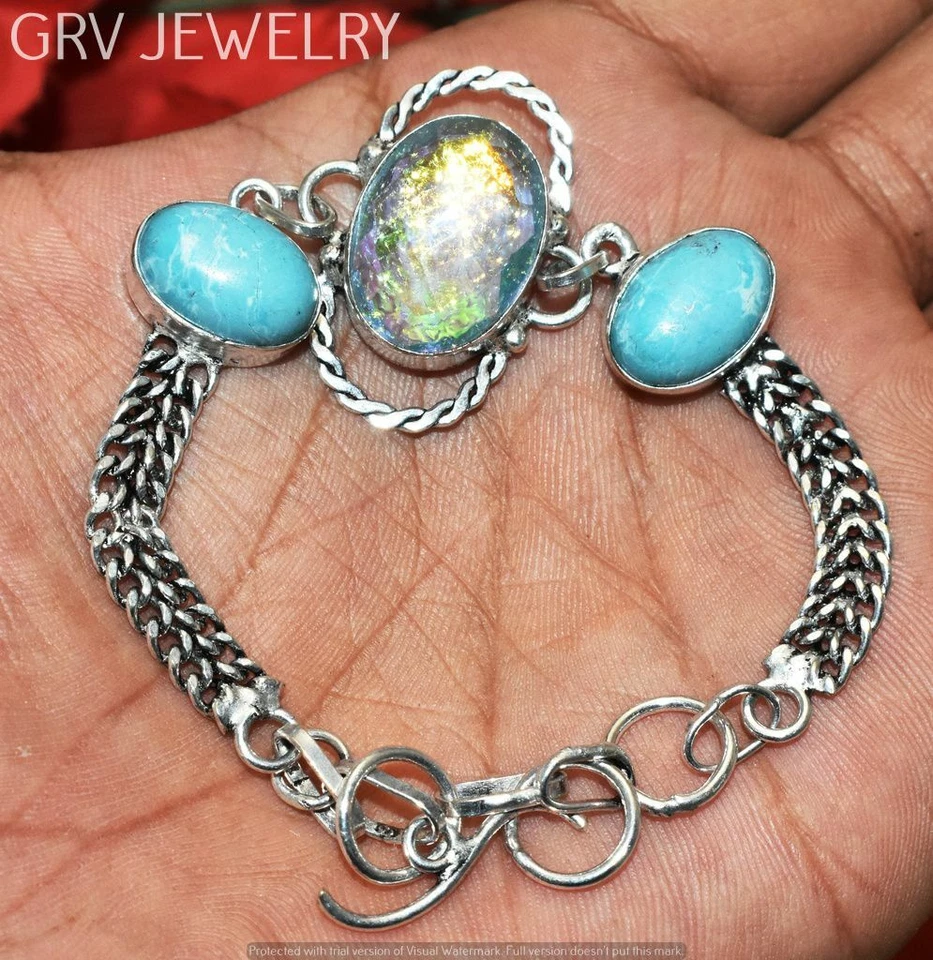 Pulseira Larimar opala fogo prata 925 sobreposição tamanho 7"-8" U267B-162 - Imagem 1 de 1