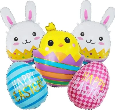 5 шт. майларовые пасхальные воздушные шары, украшения для пасхальной вечеринки, яйцо кролика курицы - Изображение 1 из 2