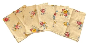 4 VTG Cloth Napkins Cream Yellow Red Floral Upcycle Crafting STAINS - Picture 1 of 8