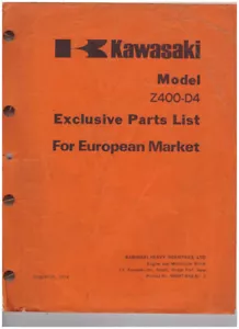 Kawasaki Z400 D4 Lista catalogo ricambi speciali per mercato europeo 19/08/1976 - Picture 1 of 4