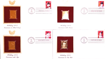 Vacaciones de Navidad 2002 - ¡SERIE COMPLETA DE LAS 4! - Réplica de estampillas de oro de 22kt Foto 1 de 4