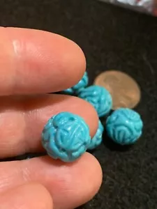 Una cuenta china tallada de colección compuesta turquesa redonda, ¡shou 12 mm hermosa! - Imagen 1 de 6