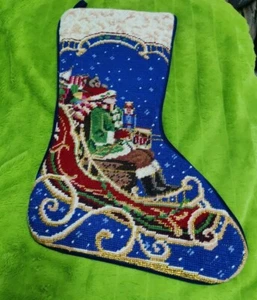 SFERRA Vintage Nadelspitze Wolle & Samt Weihnachtsstrumpf Schlitten & Goldrand - Bild 1 von 8