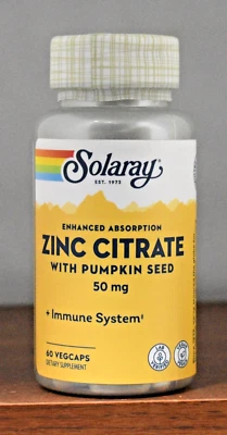 Solaray Zinc Citrate 50 mg 60 Capsules Enhanced Absorption with Pumpkin Seed - Image 1 of 4