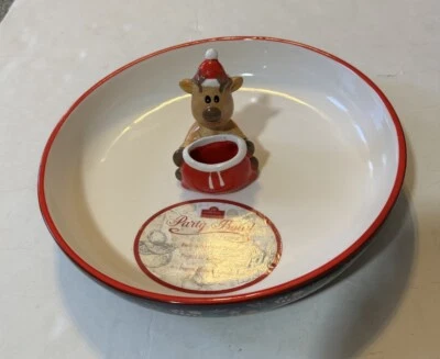Cuenco de fiesta de renos de cerámica Strawberry Street de 10 pulgadas Diámetro Nuevo Foto 1 de 3