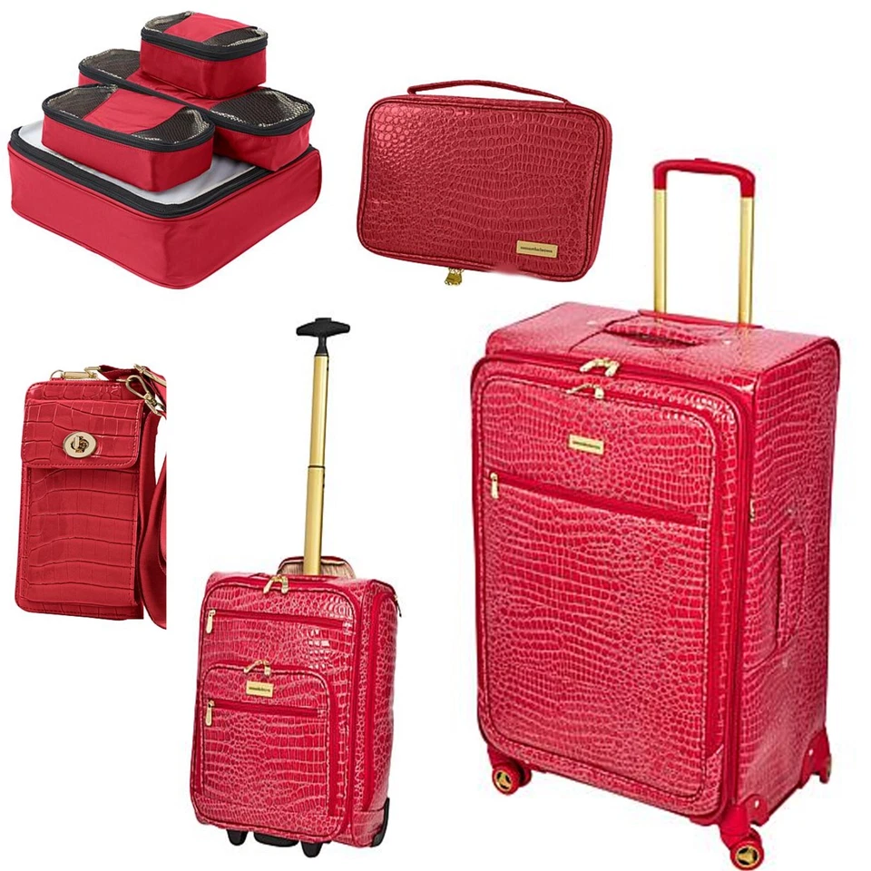 Samantha Brown Luggage Croco Embossed Jet Set Travel Collection 8 pc Watermelon - Image 1 of 4