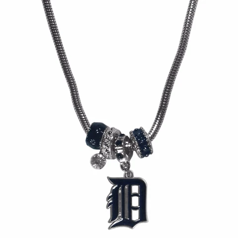 Detroit Tigers Snake Chain Necklace with Euro Beads MLB Licensed Jewelry Cover