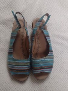 Womens Hotter Heather Wedge Slingback Open Toe Stripe Sandals Shoes UK Size 7