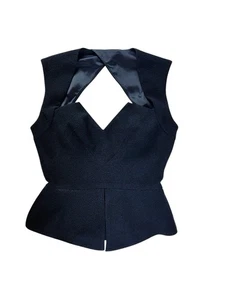 Black Halo Structured Peplum Sleeveless Blouse Top Open Back Size 2 - Picture 1 of 7