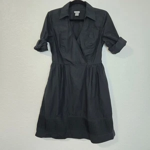 ANNE TAYLOR Black Collared Midi Dress Cotton Roll Tab Sleeves Pleated Hem Size 6 - Bild 1 von 7