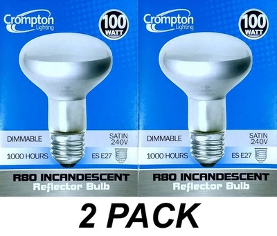 2 x 100W Incandescent R80 Reflector Light Globes Bulbs Screw E27 Dimmable ES - Image 1 of 3