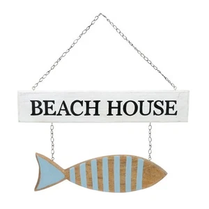 Beach House With Fish Sign 21 x 5 x 1.5 Inches. - Picture 1 of 1