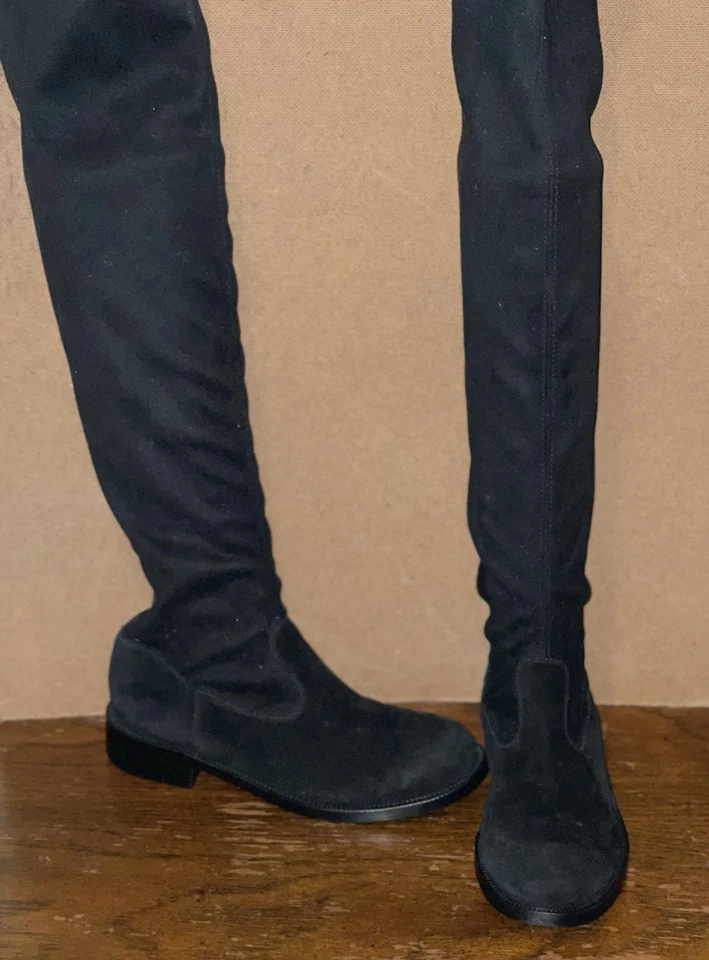 Botas altas de cuero/tela negras para mujer talla EU 37 / US 6 Foto 1 de 4