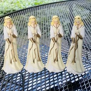 Angel Playing a Long Horn figurine With Long Horn Lot Of 4 Christmas Vtg - Picture 1 of 6