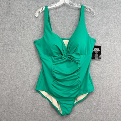 Trajes de baño para todas las mujeres traje de baño fruncido delantero 1 pieza talla 20 verde Foto 1 de 4