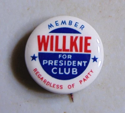 Wendell Willkie 1940 campaña pin botón político Foto 1 de 2