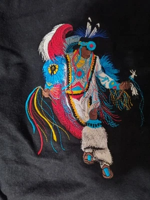 Chaqueta Jean Negra XL Bordada Nombre Richard Bailarín Nativo Americano, Excelente Foto 1 de 4