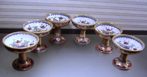 Italian Majolica Luster Ware Pottery Compote Bowls Signed Rubboli Set of 6 - Picture 1 of 9