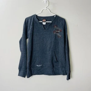 Harley Davidson Felpa Donna Grigio Medio Pullover Teschio Grafica Y2K Biker - Foto 1 di 14