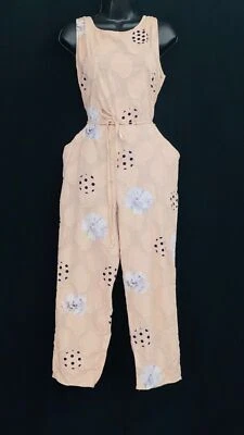 Mono vintage años 80 algodón crema, lunares florales ojo de cerradura mameluco sin mangas Foto 1 de 4