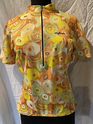 Jersey de ciclismo SheBeest Donuts gráfico amarillo y verde remolinos 1/2 cremallera mujer grande Foto 1 de 4