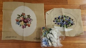 2 Vintage Bucilla Floral Petite-point Needlepoint Embroidery Canvas 26" & 22x18" - Picture 1 of 8