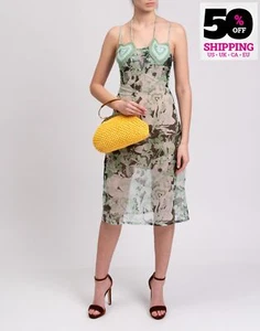 PVP €740 MARCO RAMBALDI Vestido Midi Talla L Crochet Corazones Estampado Hecho en Italia - Imagen 1 de 8
