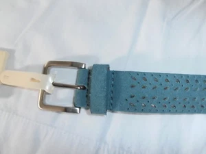 Falls Creek 1 3/8" Wide Blue Suede Belt 31 32 33 34 35" brushed silver trim New - Picture 1 of 7