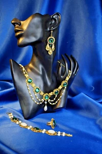 Schmuckset Kette +Ohrringe +Ring + Armband+Brosche Barock Jugendstil Modeschmuck - Bild 1 von 11