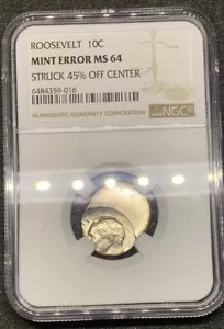 No Date 1c ROOSEVELT MINT ERROR MS 64 STRUCK 45% OFF CENTER NGC - Picture 1 of 8