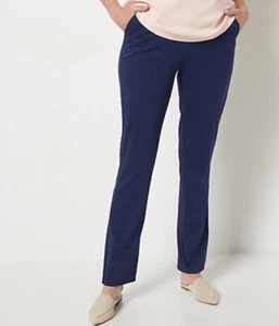 Denim & Co. Easy Flex Twill Petite Straight-Leg Pull-On Pants Navy PXS A468621 - Picture 1 of 4