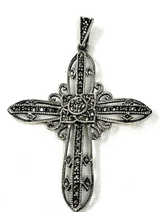 Vintage Marcasite Sterling Silver Cross Pendant - Picture 1 of 3