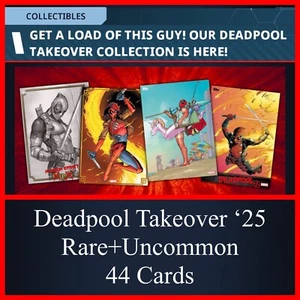 DEADPOOL TAKEOVER '25 RARO + SET 44 CARTE UNCMN-TOPPS MARVEL COLLEZIONE DIGITALE - Foto 1 di 1