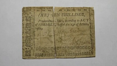 1761 Ten Shillings North Carolina NC Colonial Currency Note Bill! 10s! RARE NOTE - Image 1 of 2