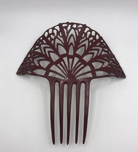PEINE DE CABELLO DE VENTILADOR GRANDE de colección Borgoña de celuloide - Imagen 1 de 7