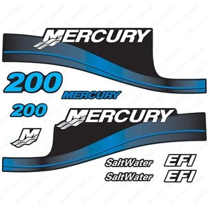 Outboard engine decals Blau sticker set Mercury 200hp EFI SaltWater - Picture 1 of 1