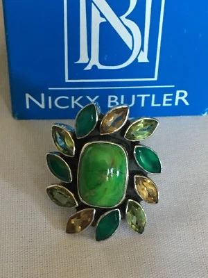 NICKY BUTLER RAJ 5.5ct GREEN TURQUOISE CITRINE PERIDOT STERLING SILVER RING 7 MG - Image 1 of 4
