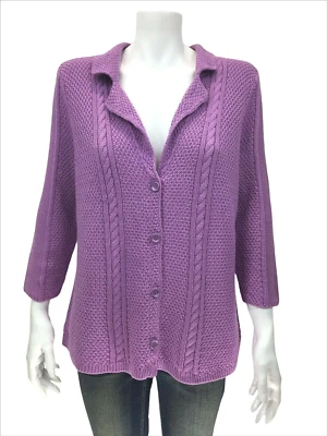 Heather B Size XL Lavender 100% Cotton 3/4 Sleeve Cardigan Sweater NWT - Image 1 of 4