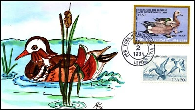 Scott RW51 1984 $7.50 Duck Stamp Melissa Fox Hand Painted FDC 1 Of 2 - Image 1 of 2