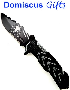 8 1/4" NEW WARTECH PUNISHER Skull Grey Black Sport POCKET KNIFE Folding Knives  - Picture 1 of 5